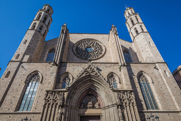 Facade of Santa Maria del Mar church in Barcelona, Spain