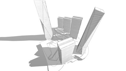 Modern skyscrapers architectural sketch 3d illustration