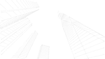 Modern skyscrapers architectural sketch 3d illustration