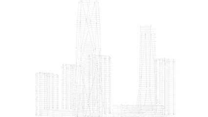 Modern skyscrapers architectural sketch 3d illustration