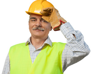 A happy male construction worker in hamlet.