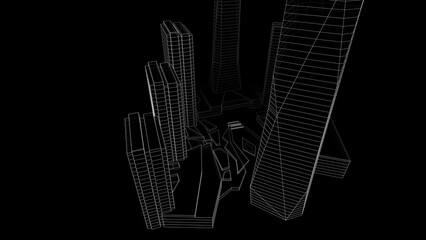 Modern skyscrapers architectural sketch 3d illustration