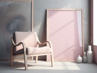 Pink modern stylish room with frame and sofa. Generative AI