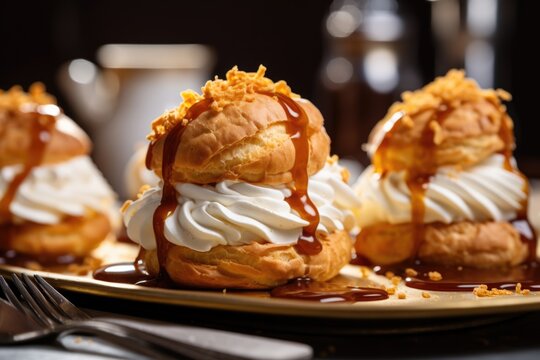  cream puffs close up food photography