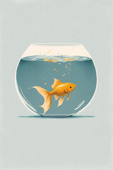 Naklejka na ściany i meble ai generated Illustration Single goldfish swimming in round glass bowl aquarium