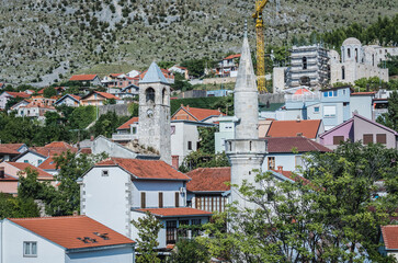 Aerial view of houses in Mostar city, Bosnia and Herzegovina