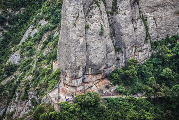Trail near monastery in Montserrat mountain range near Barcelona, Catalonia, Spain