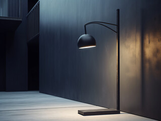 A black floor lamp in a dark room Generative Ai