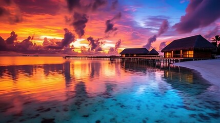 Fototapeta premium sunset over the lake, ai generative