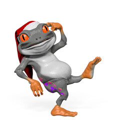 santa frog cartoon is happy and walking for chirstmas