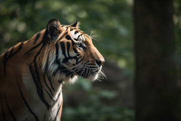 Fototapeta na wymiar Untamed Majesty: A Majestic Tiger Prowling Through a Sunlit Forest