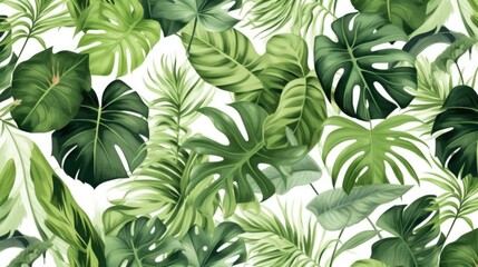 Plakat green tropical leaves background, ai generative
