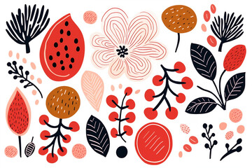 Bohemian Blumen Rosa Hintergrund Str&auml;ucher auf wei&szlig;em Hintergrund Karte Flyer 