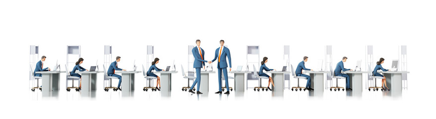 Business people hand shake in office, Team of  business people working hard.3D rendering illustration