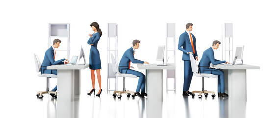 Business people working in office, 3D rendering illustration