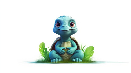 Fototapeta premium Beautiful illustration of adorable turtle meditating on white background