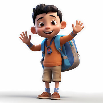 Crian&ccedil;a 3d feliz isolada de volta as aulas