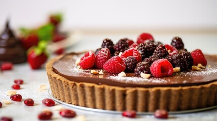 chocolate cake with raspberries.ai generative