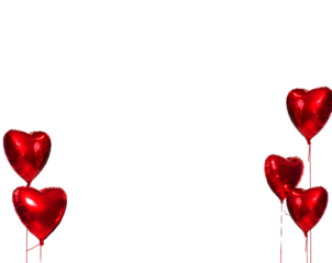 Set Heart red balloons, valentines, love,  wedding romantic overlays. Red color heart shaped foil balloons. Balloon isolated on transparent background. png 