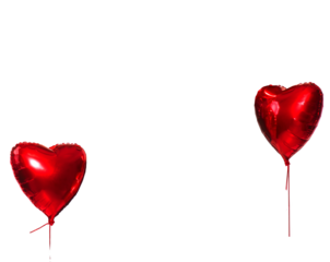 Set Heart red balloons, valentines, love,  wedding romantic overlays. Red color heart shaped foil balloons. Balloon isolated on transparent background. png 