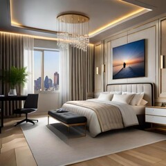 3D Interior Mockup: Experience the latest in bedroom decoration trends with this stunning and realistic 3D mockup. Perfect for interior design inspiration. Architecture, home decor, Ai generated