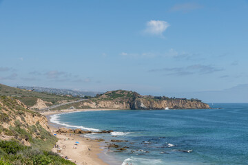 Fototapeta premium Beautiful aerial Crystal Cove Beach vista, Orange County, Southern California 