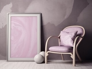 Pink modern stylish room with frame and sofa. Generative AI