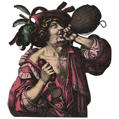 Compulsive Food Illustration The Feasting Fool Drinking And Eating 