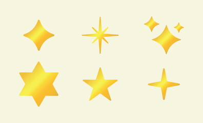 Gold, golden stars, shine, sparkle. Icon, vector, symbol, illustration. Party, ligth, sky, night