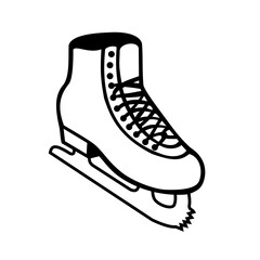Retro style illustration of Ice skates or ice skating shoes boots with blades viewed from side on isolated background done in cartoon black and white.
