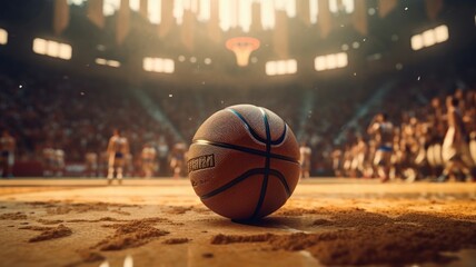 Close up basketball in arena background. Generative AI