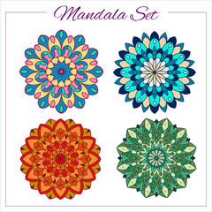 Geometric circular ornament set. Colorful vector mandalas for decoration printing, design, logo, yoga, indian and arabic prints.