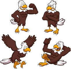 Cartoon Eagle Character With Different Poses. Vector clip art illustration with simple gradients.