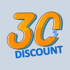 30% off isolated on white background. Off 30 percent. Sales concept. 3d illustration.