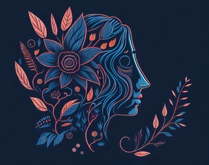 vector illustration of girl with floral wreath 