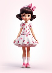 3d cartoon character little Girl in pink dress created with Generative AI technology