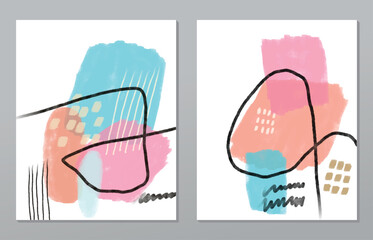 A set of two abstract background of minimalism. Hand-painted illustrations, with a geometric art pattern for art wall, wallpaper, murals, carpet, hang a picture