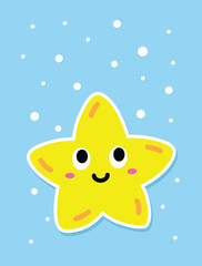 Adorable fully editable yellow starfish with bubbles around. 