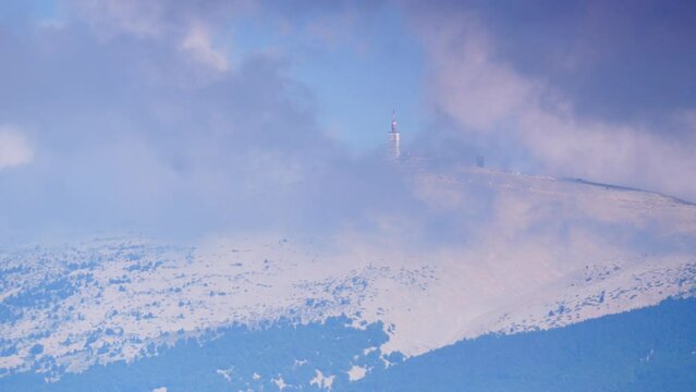 Clouds over Mont Ventoux, mountain in the Provence region of southern France. View from viewpoint Belvedere de Saint Hubert.