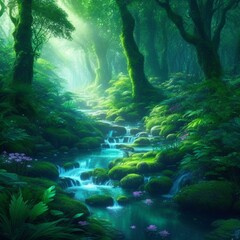Ultra-realistic digital artwork of an enchanted forest