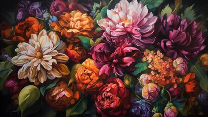 Old Painted illustration of blossoming flowers. Generative AI