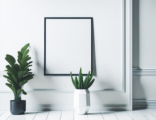 Frame mockup in modern minimalist interior with plant generative ai