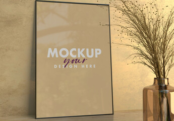Frame Mockup In The Golden Hour With a Dry Flowers Jar
