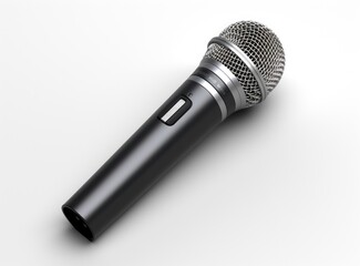 Close up of high quality dynamic microphone connect with male connector and cable isolated on white background,top view. created with Generative AI technology