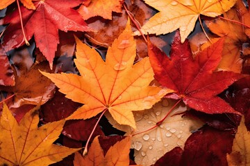 Naklejka na ściany i meble Colorful background of autumn maple tree leaves background close up. Multicolor maple leaves autumn background