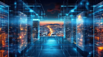 Obraz premium Super computer server racks in datacenter. 3d illustration, Generative AI