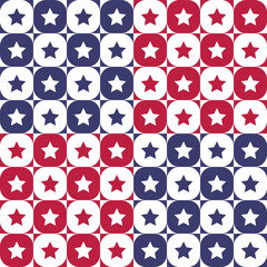 4th of July Stars Abstract Seamless Pattern, colored as USA Flag. Vector Illustration of Stars Background for Celebration Holiday American President Day, memorial day