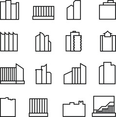 Set of architectural buildings icons. Modern architecture. Images of buildings in the lines. Black and white icons of houses. Architectural elements for deco