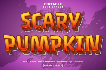 Editable text effect orange scary pumpkin cartoon style, template vector illustration 