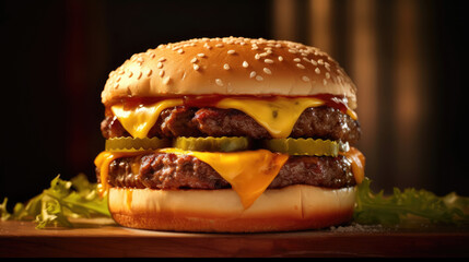 Double cheeseburger with lots of melted cheese